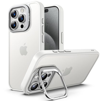 JETech Kickstand Case for iPhone 15 Pro 6.1-Inch, Built-in Adjustable Camera Stand, Military Grade Drop Protection, Frosted Translucent Matte Back Shockproof Phone Cover
