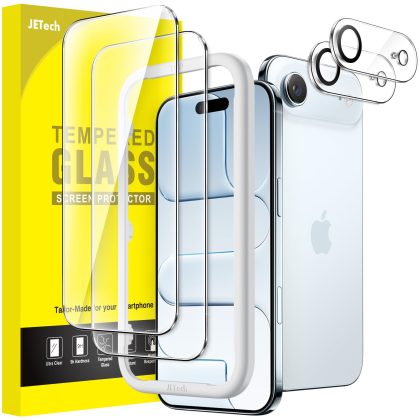 JETech Screen Protector for iPhone 17 Air with Camera Lens Protector, Easy Installation Tool, 9H Hardness Tempered Glass Film, HD Clear, 6.5-Inch Display, 2-Pack Each