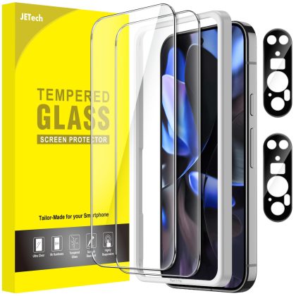 JETech Screen Protector for Google Pixel 9 Pro 6.1-Inch with Camera Lens Protector, Easy Installation Tool, Fingerprint Compatible, Tempered Glass Film, HD Clear, 2-Pack Each