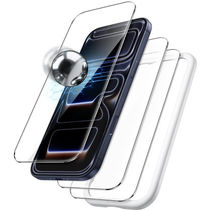 JETech Shatterproof Screen Protector for iPhone 17 Pro 6.3-Inch, 9H  Tempered Glass Military Grade Film with Easy Installation Tool, Case-Friendly, HD Clear, 3-Pack