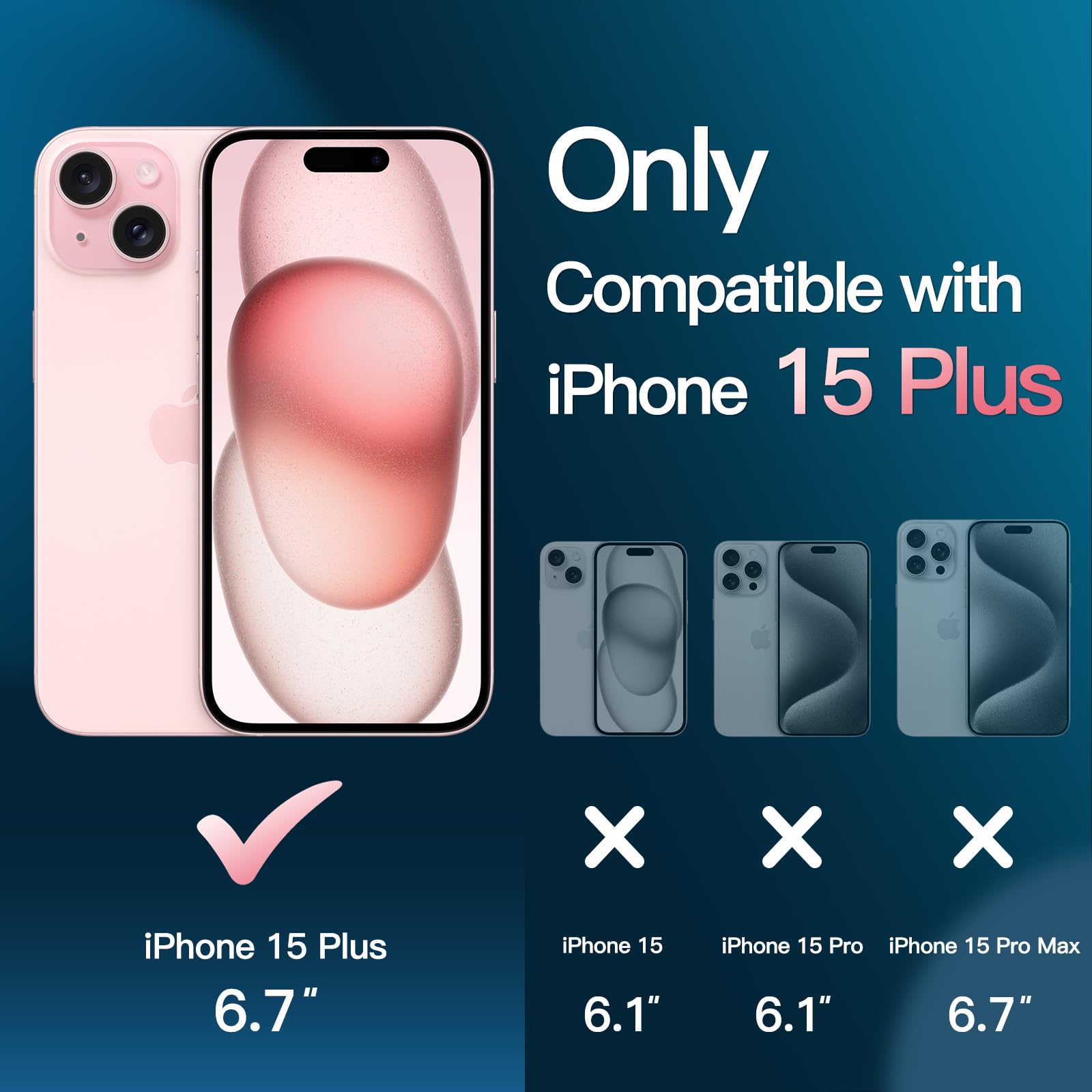 JETech 3 in 1 Magnetic Case for iPhone 15 Plus 6.7-Inch with 2-Pack Tempered Glass Screen Protector, Compatible with MagSafe, Translucent Matte Back Shockproof Phone Cover (Pink) - Image 2