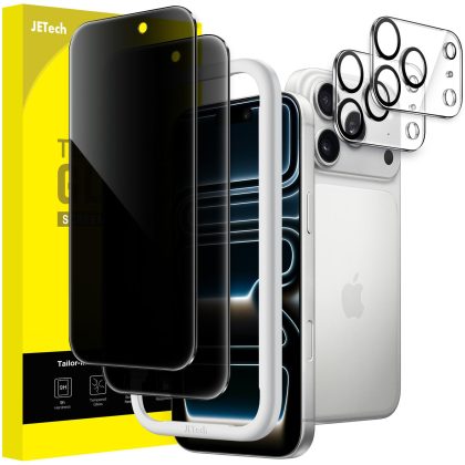 JETech Privacy Screen Protector for iPhone 17 Pro 6.3-Inch with Camera Lens Protector, Anti-Spy Tempered Glass Film, Easy Installation Tool, 2-Pack Each