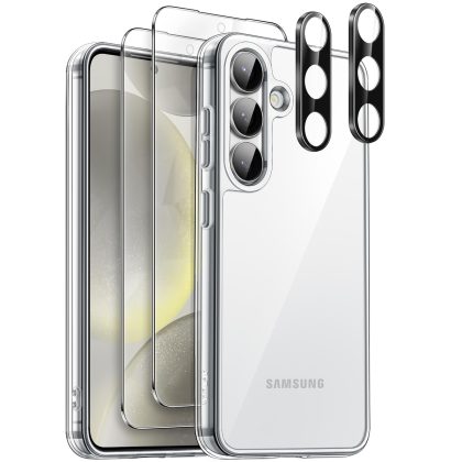 JETech 5 in 1 Case for Samsung Galaxy S25  / S25 Plus 5G with 2-Pack Each Tempered Glass Screen Protector and Camera Lens Protector, Non-Yellowing Shockproof Bumper Phone Cover