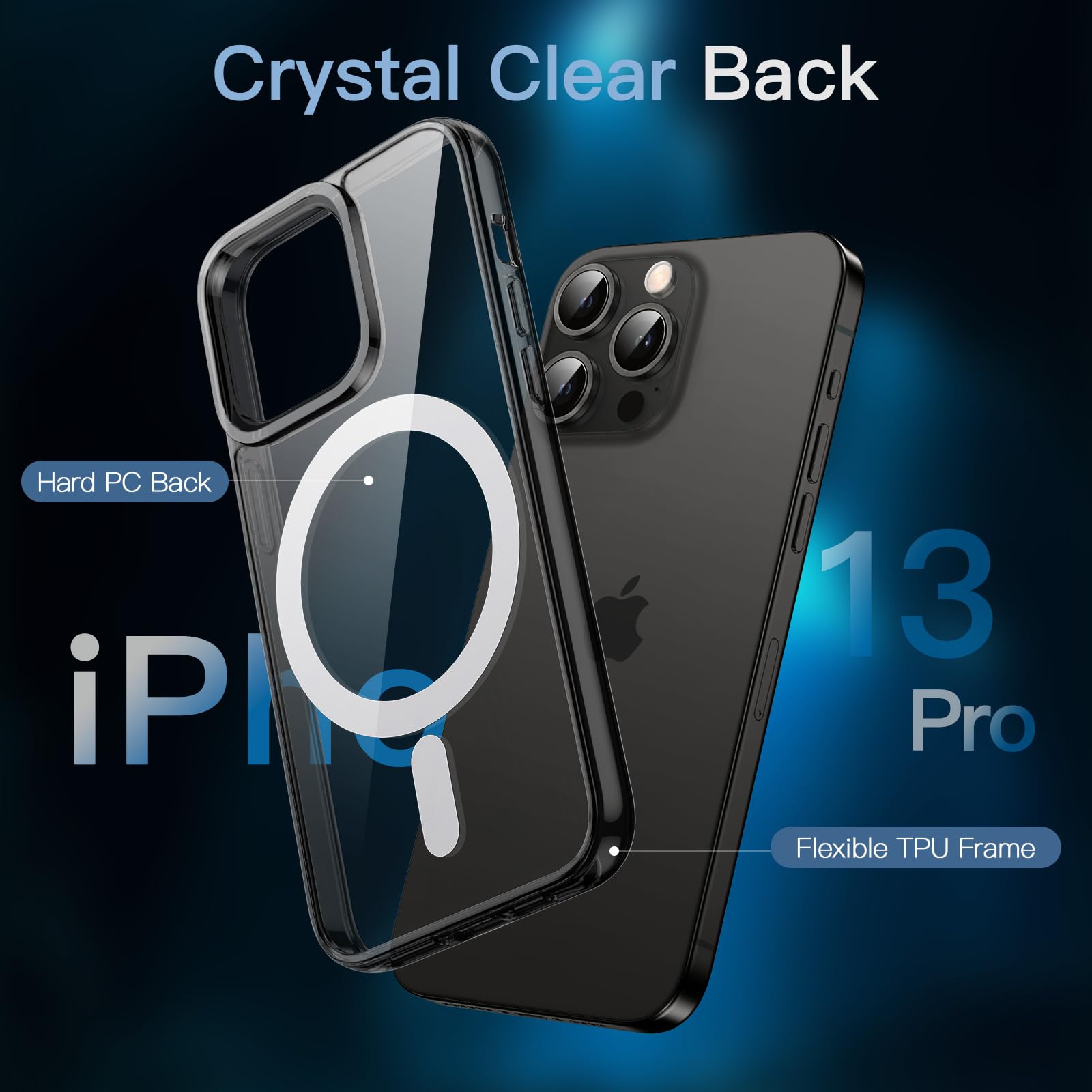 JETech 3 in 1 Magnetic Case for iPhone 13 Pro 6.1-Inch with 2 Pack Tempered Glass Screen Protectors, Compatible with MagSafe, Shockproof Bumper Phone Cover (Black) - Image 4