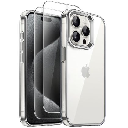 JETech 3 in 1 Case for iPhone 15 Pro Max 6.7-Inch with 2 Pack Tempered Glass Screen Protectors, Non-Yellowing Shockproof Bumper Phone Cover