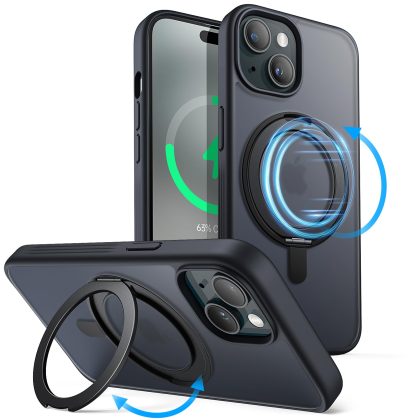 JETech 360 Degree Rotatable Ring Case for iPhone 15 Plus 6.7-Inch Compatible with MagSafe, Slim Shockproof Phone Cover with Stand & Ring Holder