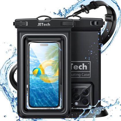 JETech Floating Waterproof Phone Pouch, 2 Pack Water Proof Case for iPhone 17e 17 16e 16 15 14 Air Pro Max Plus, Galaxy S26 S25 Ultra, Pixel 10 Series and Others up to 7 Inch, IPX8 Dry Bag Black