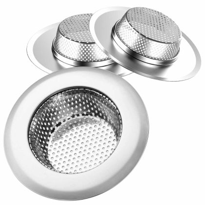 Helect 3-Pack Kitchen Sink Strainer Stainless Steel Drain Filter Strainer with Large Wide Rim 4.5" for Kitchen Sinks